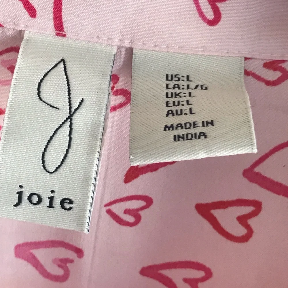 Joie Heart Love Pajama Set Long Sleeve Button Down Top & Pants w/ Pockets size L